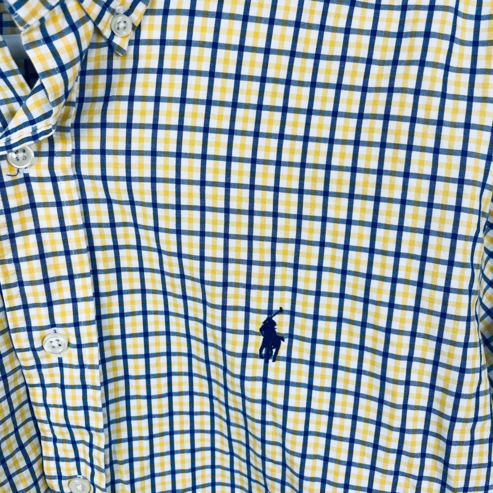 Ralph Lauren Mens Classic Fit Yellow Blue‎ Plaid Button Down Shirt Large L